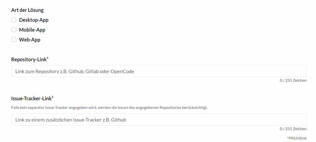 Screen: Einrichtung Repository-Link und Issue-Tracker-Link