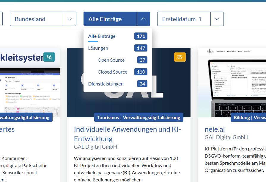 Darstellung der Filterfunktion Open Source und Closed Sourcecd