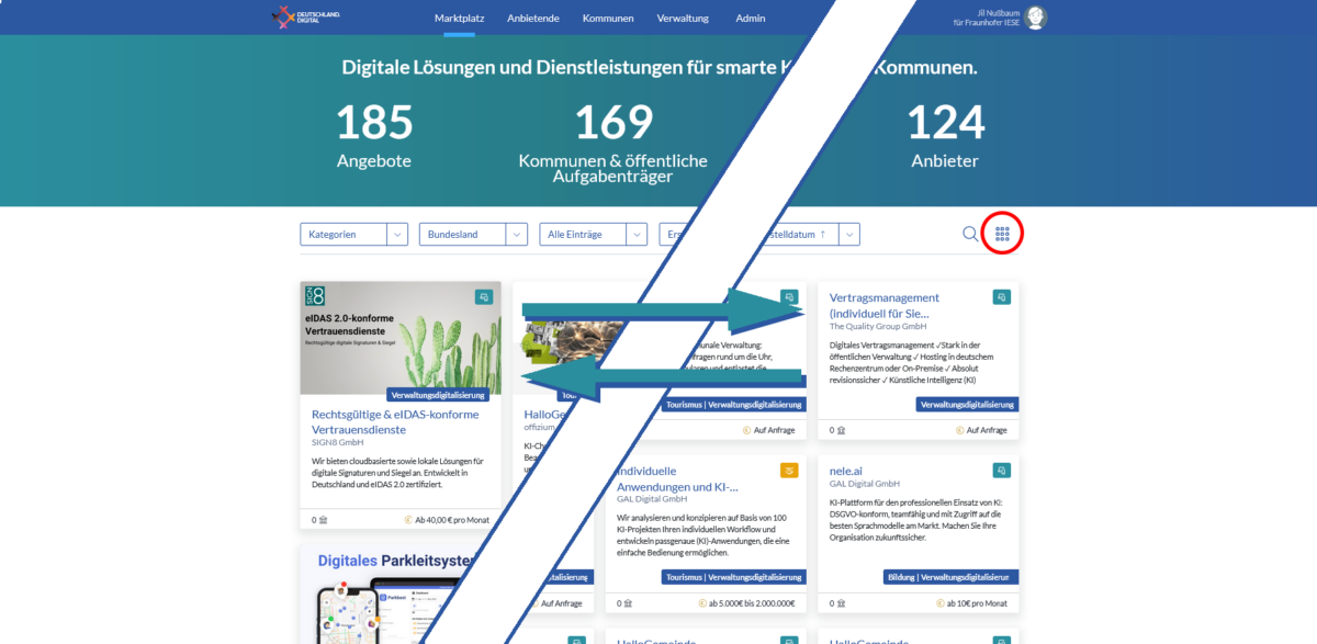 Vergleich der Standardansicht mit der neuen kompakten Ansicht des Marktplatzes