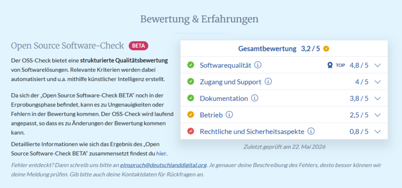 Vorschau einer Bewertung auf dem Marktplatz Version 7.0